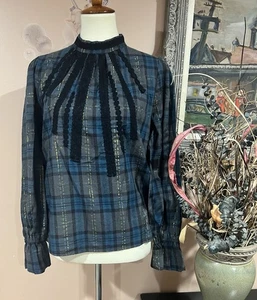 Blusa Top The Korner Mangas Largas Cuello Simulado Cuadros Talla M - Imagen 1 de 8