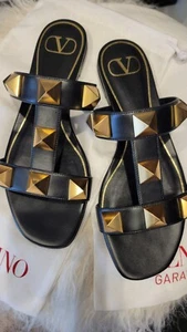 Valentino Roman Stud Sandal Women's size 37 Black - Picture 1 of 4