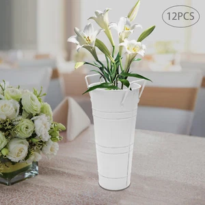 12pcs White Modern Flower Buckets Iron Wedding Flower Display For Garden Parties - Picture 1 of 16