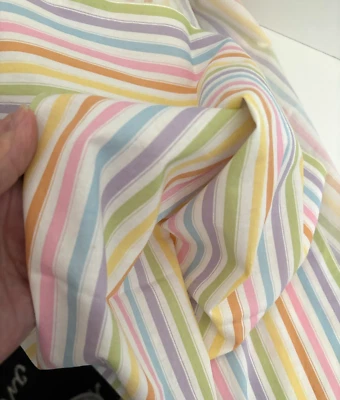 17"X59 PASTEL STRIPED Blue Pink Yellow Green Lilac on White Cotton FABRIC Quilt - Image 1 of 4