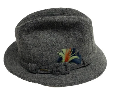 Sombrero Fedora Vintage Stetson Gris Lana Con Pluma Para Hombre Talla 7 1/4 Foto 1 de 4