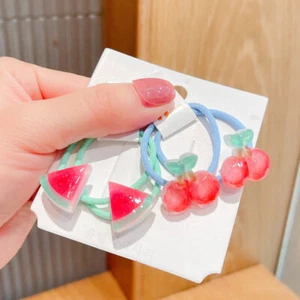 1Pair Sweet Fruits Strawberries Cherries Hair Rope For Women Girls Versatile - Picture 1 of 17