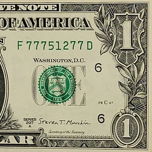 Five of A Kind 7s Fancy Serial Number One Dollar Bill F 77751277D Trip Pair 7s - Bild 1 von 8