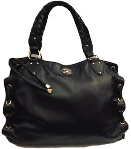 VTG MICHAEL KORS SHOULDER HOBO SATCHEL TOTE HANDBAG BLACK LEATHER WOVEN - Picture 1 of 8