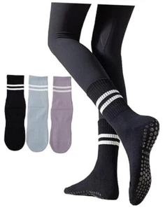 Irisbear Womens Pilates Socks Non Slip Yoga Socks 5-9 3 Pack Black Blue Purple - Picture 1 of 8