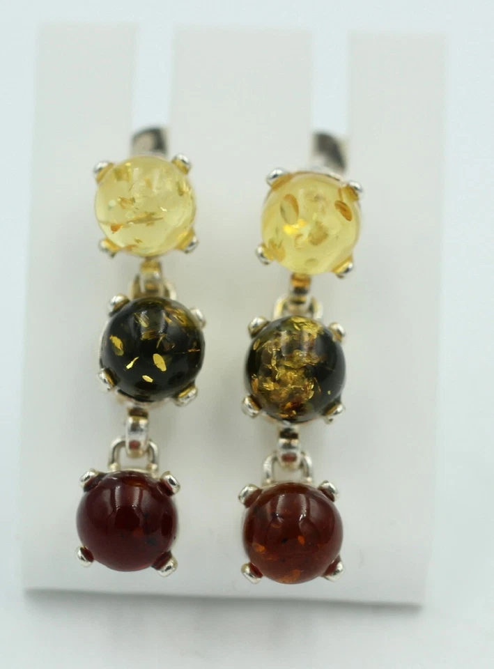 Bernstein 925 Argento Orecchini Cabochon Del Baltico Top Prezioso - Immagine 1 di 4