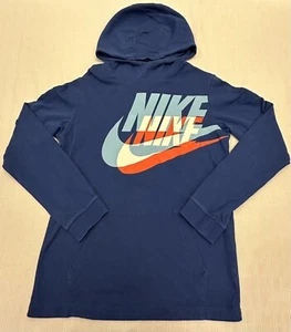 Retro Nike Royal Blue Logo Funnel Neck Hoodie Hooded Shirt Youth XL - Picture 1 of 12
