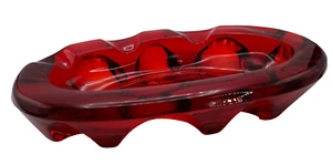 RARE Viking Ruby Red Art Glass Ashtray 3 Notch 8.5" Mid Century Modern 1975 Oval - Picture 1 of 7