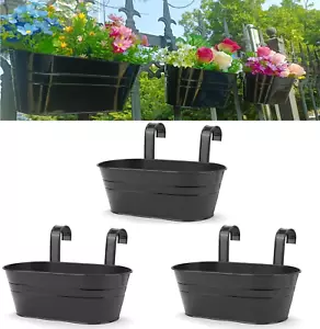 3Pcs Metal Wall Planters,11 Inch Oval Metal Railing Planter, Balcony Railing Han - Picture 1 of 12