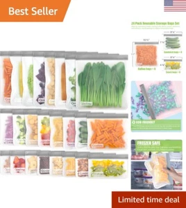 24 Pack Reusable Food Storage Bags - BPA Free, Leakproof, Extra Thick Lunch Bag - Picture 1 of 9
