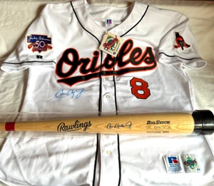 Cal Ripken Jr. 1997 Orioles Signed Jersey w/ Jackie 50th Patch + signed bat - Picture 1 of 15
