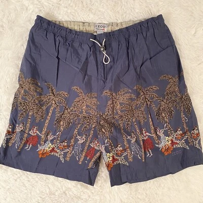 Vintage Men’s Izod PerformX Swim Trunks Large Blue Swimsuit Hawaiian Hula  7” L - Image 1 of 4