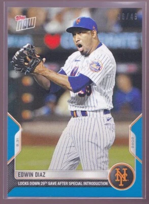 Edwin Diaz New York Mets 29th Save 2022 MLB TOPPS NOW #814 Blue 46/49 - Image 1 of 2