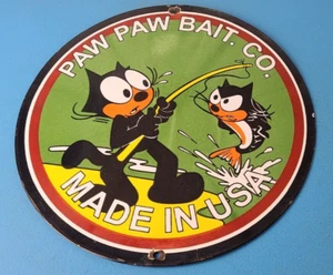 Vintage Paw Paw Bait Sign - Felix Cat Fishing Gas Service Sign - Picture 1 of 15