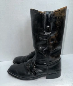 VTG 60s 70s Dingo Black Leather Engineer Boots Biker Pilgrim Rockabilly 7.5 D - Picture 1 of 13