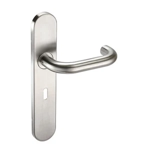 Manijas de puerta de acero inoxidable satinado con cerradura en placa posterior - Imagen 1 de 1