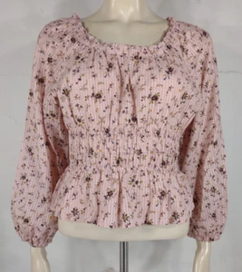 NWT Madewell pink floral smocked waist peasant top blouse ladies Small - Picture 1 of 9