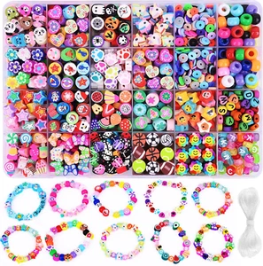 1000PCS Polymer Clay Beads Bracelet Making Kit, 24 Style Cute Fun Beads Fruit Fl - Picture 1 of 12