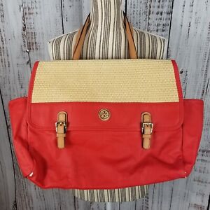 Womens Tory Burch Pierson  Canvas Leather Beach Tote Red  $275