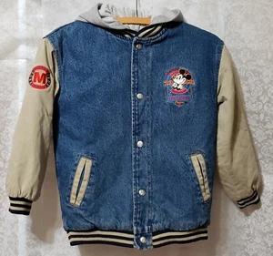 Vintage Youth Disney Store Mickey Embroidered Varsity Hoodie Demin Jacket - Picture 1 of 15