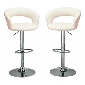 Home Square Contemporary Faux Leather Adjustable Bar Stool in White - Set of 2 - Picture 1 of 4