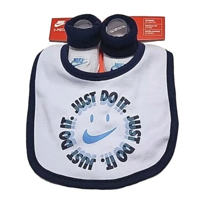 Nike Baby Bib Bootie SZ 0-6 month Newborn Infant Just Do it Blue 2 piece set - Image 1 of 4