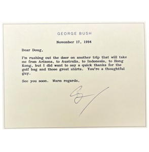 George H. W. Bush Autographed Personal Note Card to Doug Sanders 11/17/1994 PSA