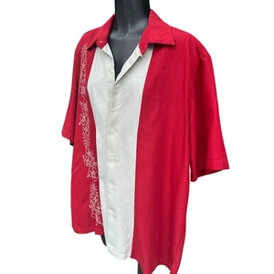 Camicia uomo caraibica M marrone avorio tropicale abbigliamento resort spiaggia colletto con bottoni - Foto 1 di 12