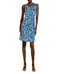NIC+ZOE Coastal Vines Off Center Tie Waist Dress Blue Multi XLNWT Retail $178 - Picture 1 of 9