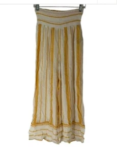 Billabong Beach Cropped Relaxed Wide-Leg Sunflower Yellow Linen Gaucho Pant M - Picture 1 of 7