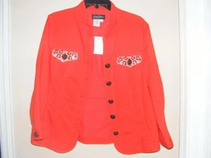 New $78 PROSPER & DEVINE dressy red denim jacket L Large embellished pockets - Picture 1 of 7