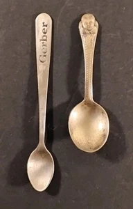 Vintage Gerber Baby Spoons Set Of 2 Winthrop Silver Plate/Stainless Steel - Picture 1 of 10
