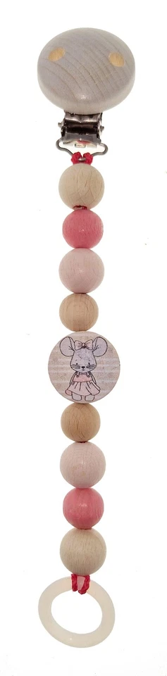 Pacifier Chain With Mouse Design And Pink Natural Pearls 3X21X2 Cm New - Image 1 of 1