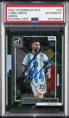 2022 PANINI DONRUSS FIFA GREEN #10 LIONEL MESSI PSA AUTHENTIC AUTO AUTHENTIC - Image 1 of 2