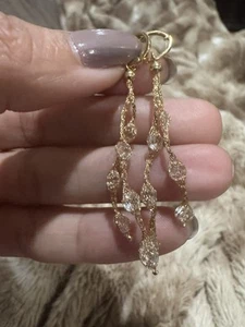 Elegant 18K Yellow Gold White Sapphire Dangling Earrings – 2g - Picture 1 of 12