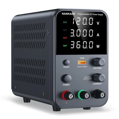 Adjustable Switching Power Supply DC Power Supply (0-120V, 0-3A) USB Fast Charge - Image 1 of 4