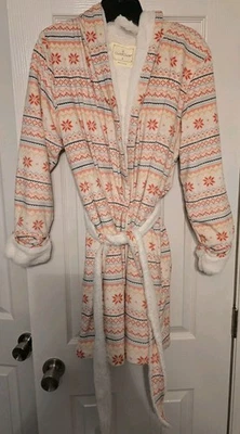 CUDDLE DUDS PLush Hodded Bath Robe Womens Size Small Faux Fur White Pink Soft - Image 1 of 4