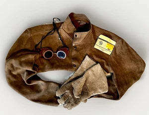 Rindsleder Schweißerärmel Größe L, Vintage Schweißerbrille & Handschuhe - Bild 1 von 11