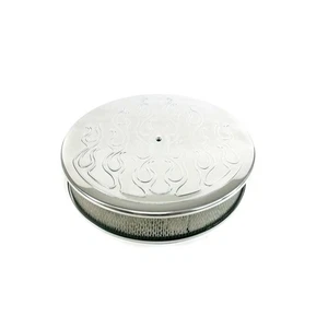 14" Aluminum Flame Round Air Cleaner Kit with Hi-Lip Base - Polished - Picture 1 of 2