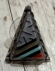 Zuni Earrings 925 Silver Natural Gemstones Triangle Geometric Only One Earring - Picture 1 of 4