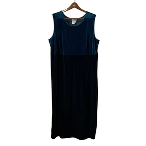 Vtg Coldwater Creek Sleeveless Long Velvet Dress SZ 24W Stretch Teal & Black - Picture 1 of 6