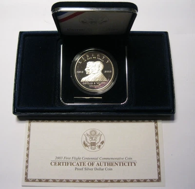 2003-P FIRST FLIGHT PROOF 90% SILVER DOLLAR COMMEMORATIVE W/OGP - Image 1 of 3