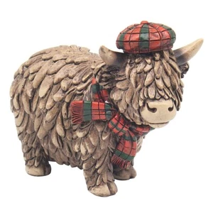 Hughie mit Schottenkaro Mütze und Schal Highland Kuh Figur Ornament - Bild 1 von 1