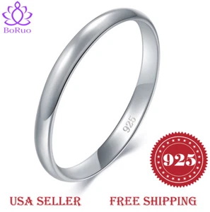 BORUO 925 Sterling Silver Ring Plain Dome Comfort Fit Wedding 2mm Band Size 4-12 - Picture 1 of 9