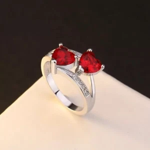 Women 8MM Copper CZ Two Heart Ring Size 6-12 Engagement Wedding Chirstmas Gift - Picture 1 of 5