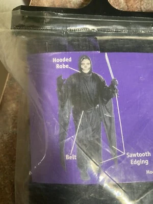 Adult To 220 Lbs. Black Hooded Horror Robe Halloween Costume - Image 1 of 4