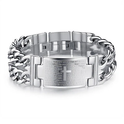 Punk Herren Armreif Armband 24mm Breit Edelstahl Kreuz Schmuck Silber Bracelet - Bild 1 von 4