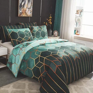 Set copripiumino Dencalleus stampato geometrico, king size, verde, condizioni nuovo, s - Foto 1 di 1