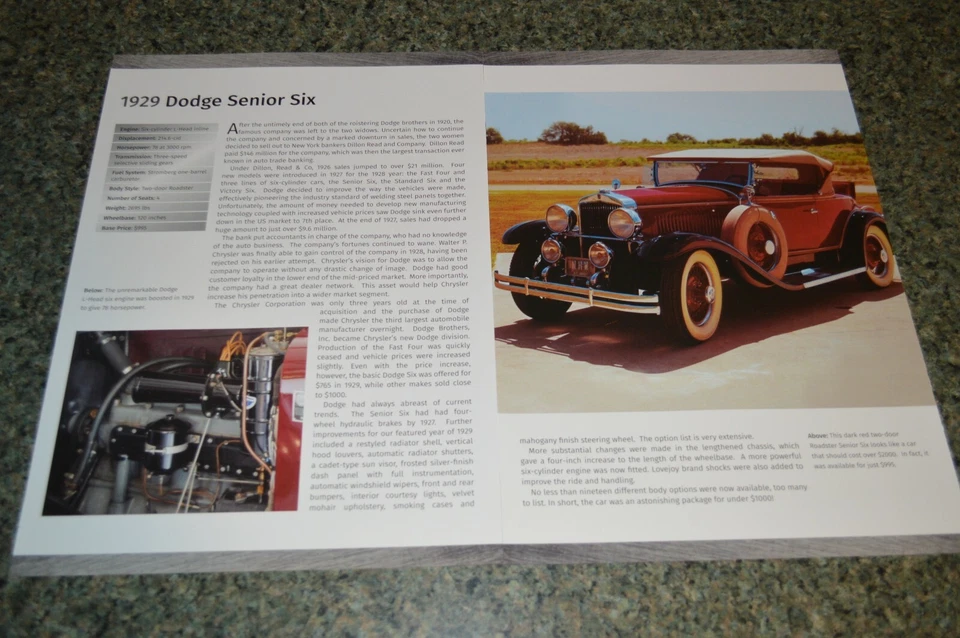Dodge Senior 1929 seis información hoja de especificaciones foto característica impresión 29 6 Foto 1 de 1