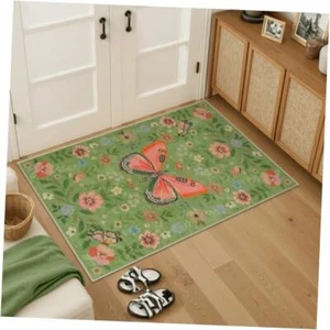 Butterfly Entry Rug 2x3, Washable Non Slip Front Door Rug Low 2' x 3' Green - Picture 1 of 8